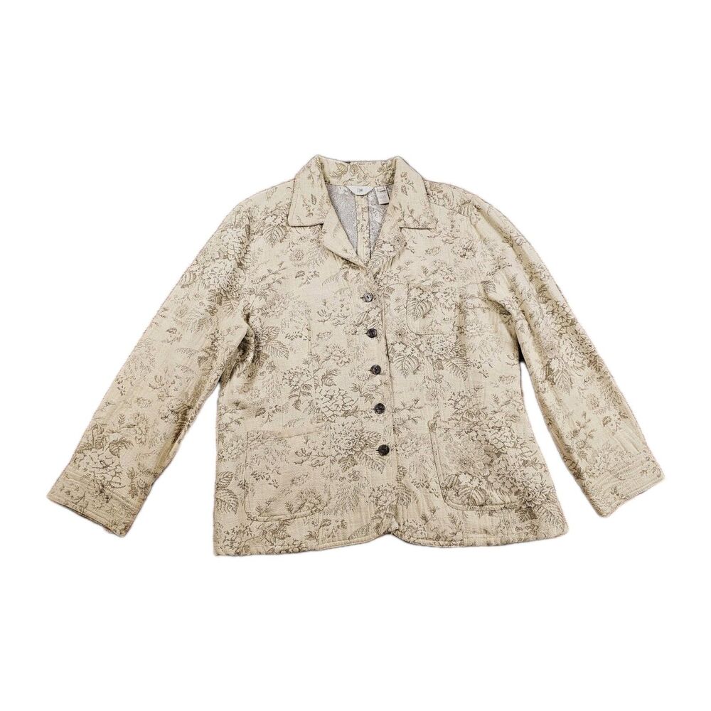 VTG J. Jill Hemp Silk Blend Cream Floral Toile Tapestry Blazer Jacket Womens XL
